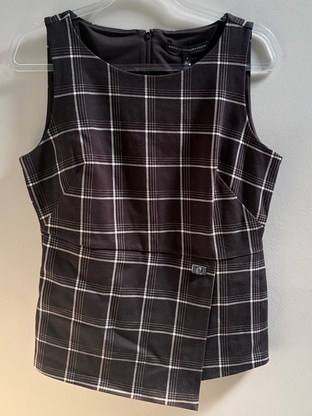 White House Black Market Windowpane Plaid Peplum Career Tank Top Size 4